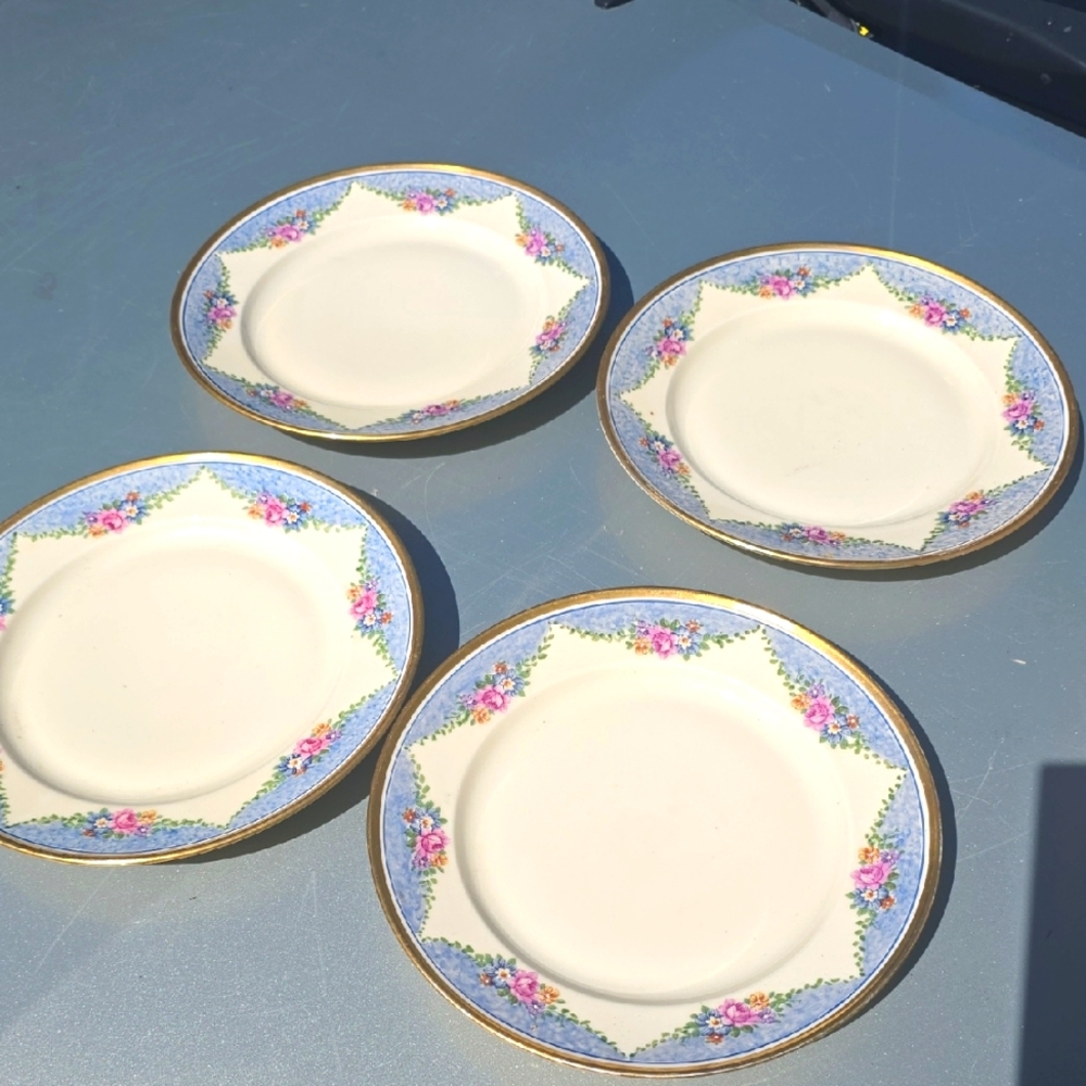 Baveria Evelyn Handmalerel Germany China Plates Set Gold Floral Border 7.5" - Picture 3 of 6
